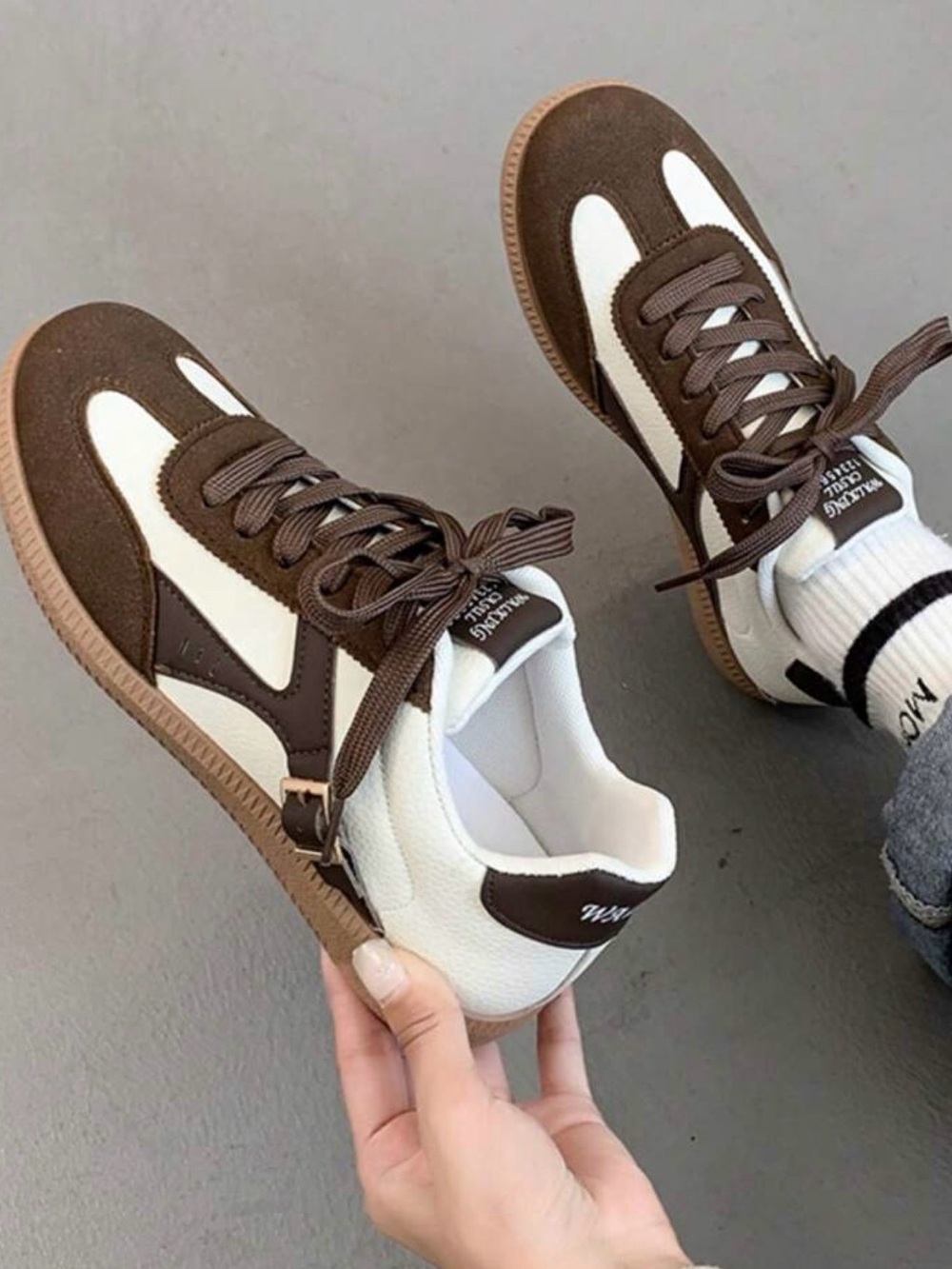 SHEIN Brown and White Women's Retro Sneakers